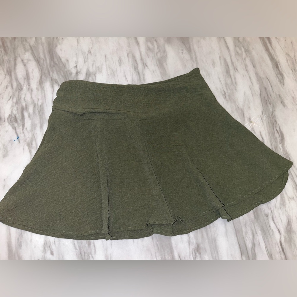 Women's Olive Green Flared Shorts Skirt